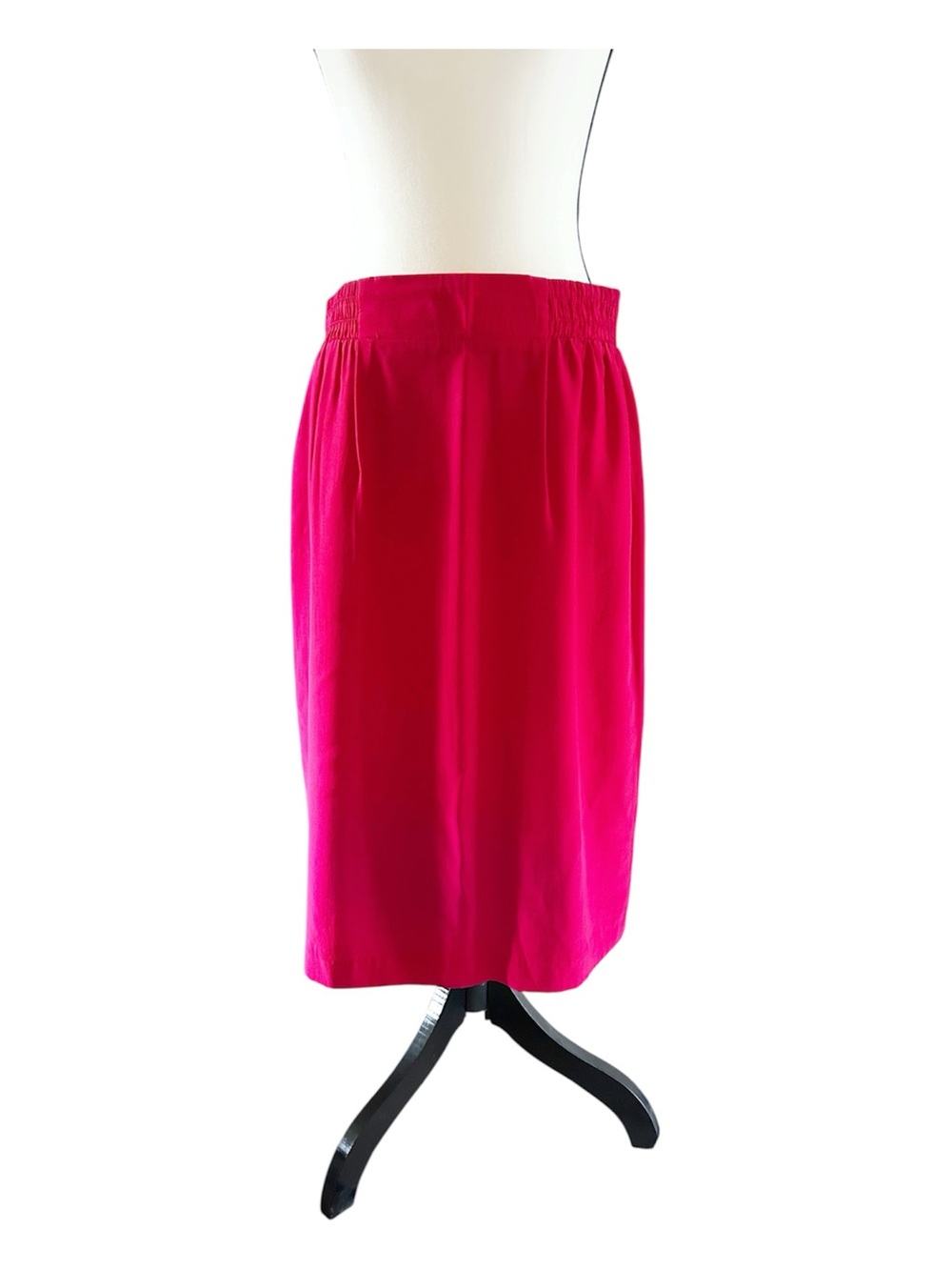 Vintage 80’s Bright Red Elastic-Waist Silk Midi Skirt Vintage sizing fits small